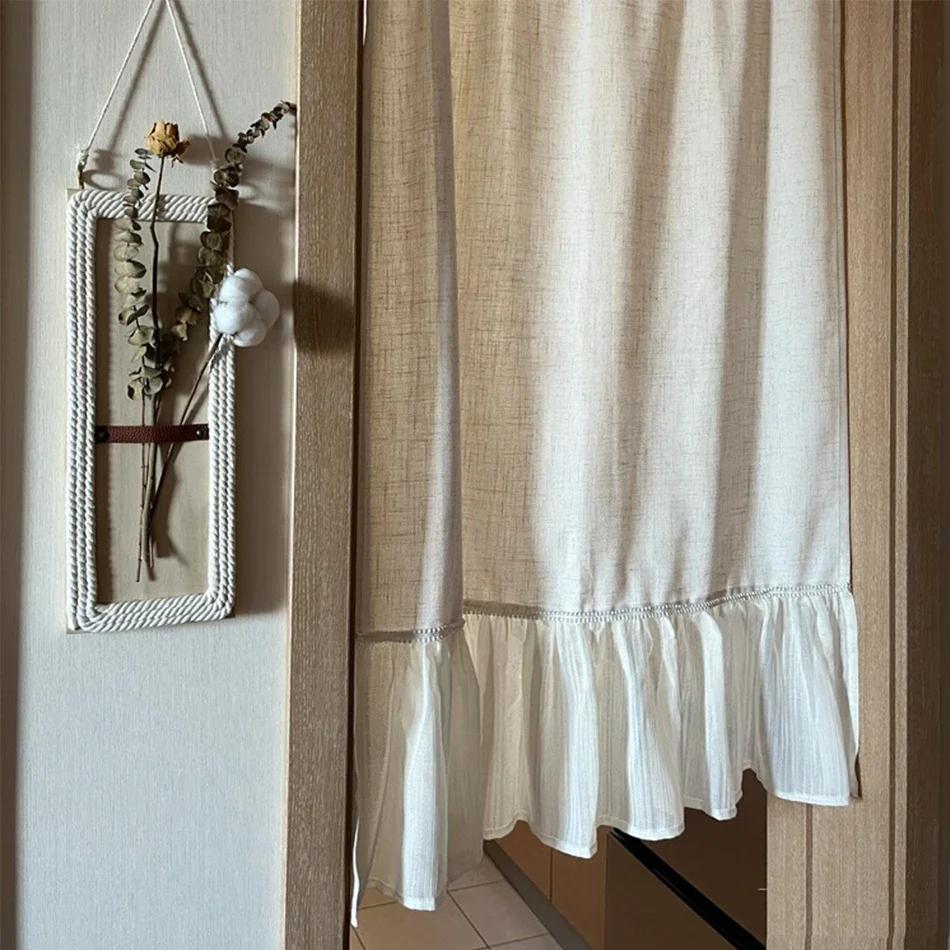 Linen Blending Spliced chiffon Curtains Road Pocket Shade Curtain for Kitchen Bedroom Living Room Bay Window Cabinet Curtain