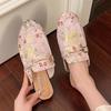 Fashion Plus Size British Style Metal Embroidery Mule Shoes for Women Low Heel Square Toe Slip-On Sandals 2025 Summer Casual Footwear