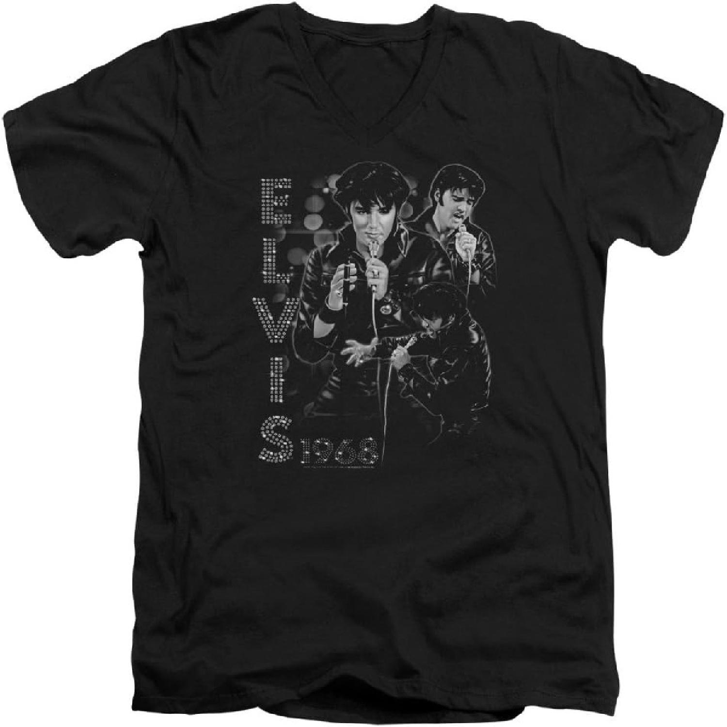 Elvis Presley Leathered Unisex Adult V-Neck T Shirt for Men and Women S