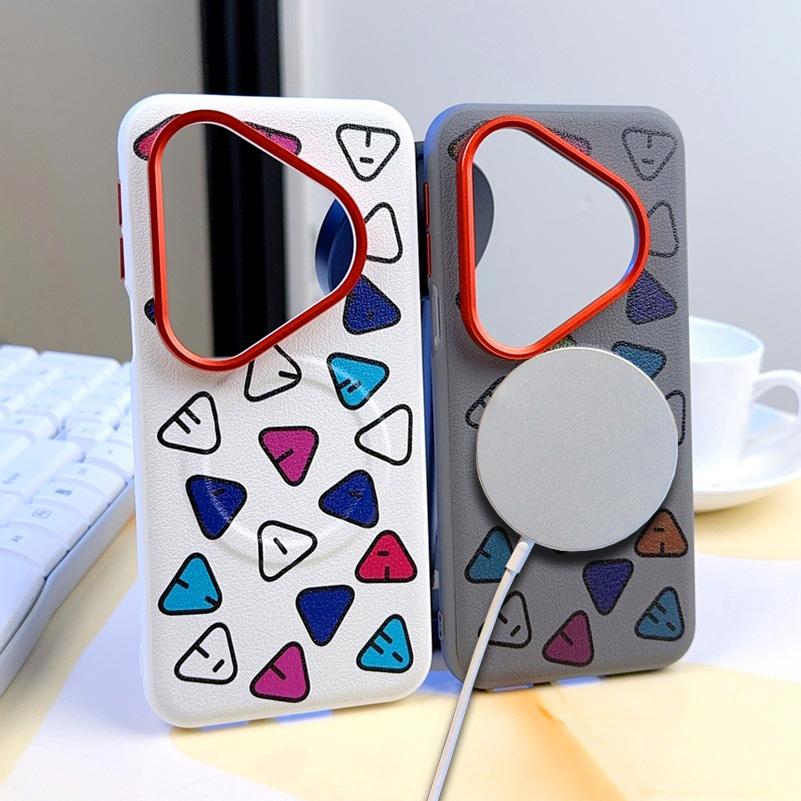 Huawei Pura80 Ultra Pura 80 Pro + 80 Pro Cover Personalized Color Triangle Pattern Plain Leather Built-in Magnetic Case
