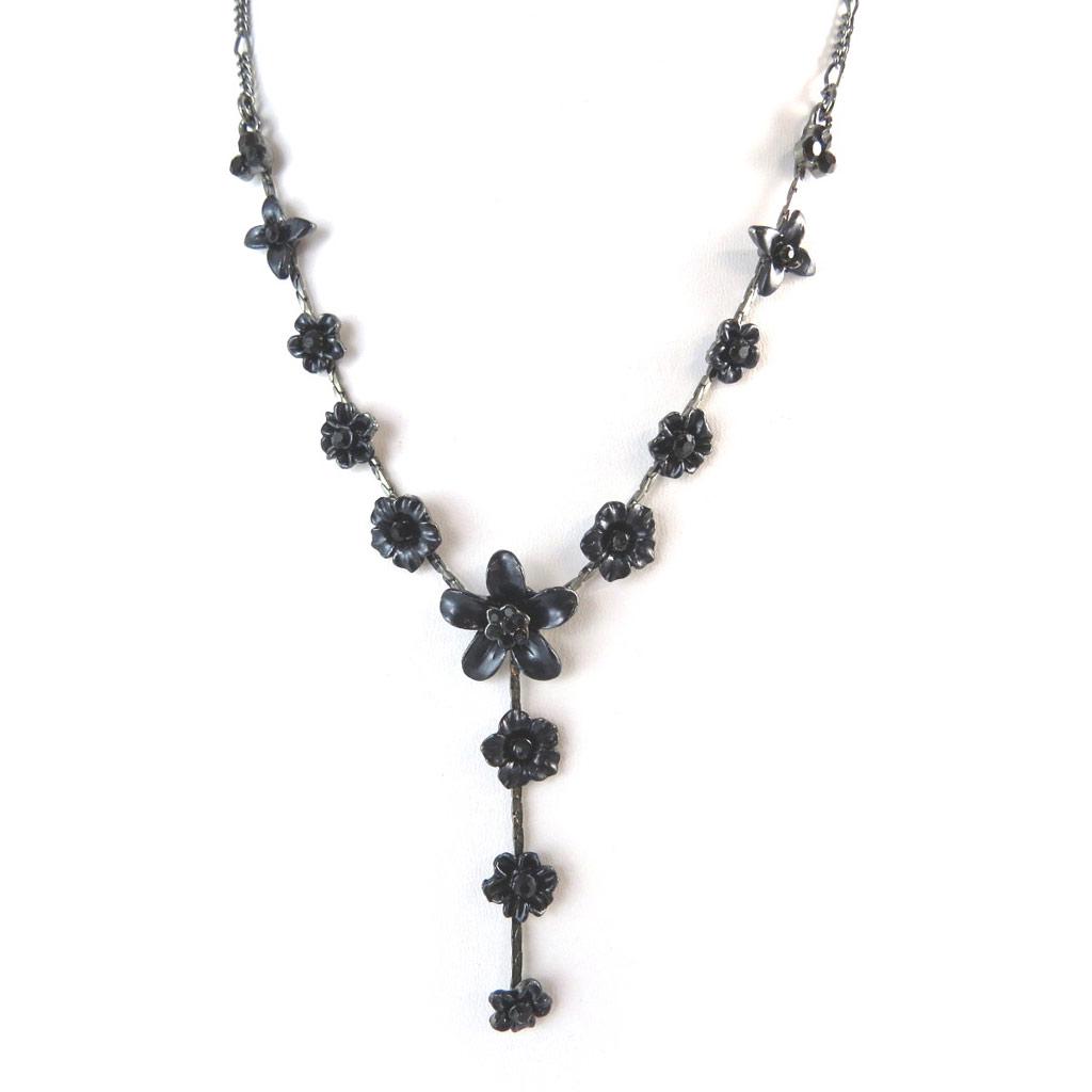 Les Trésors De Lily [N8442] - Black 'Paradis Floral' Designer Necklace