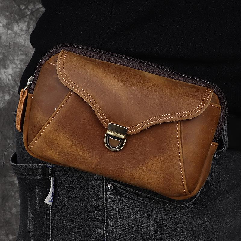 Men's Crazy Horse Top Grain Leather Waist Bag for 6.1-6.7" Phones