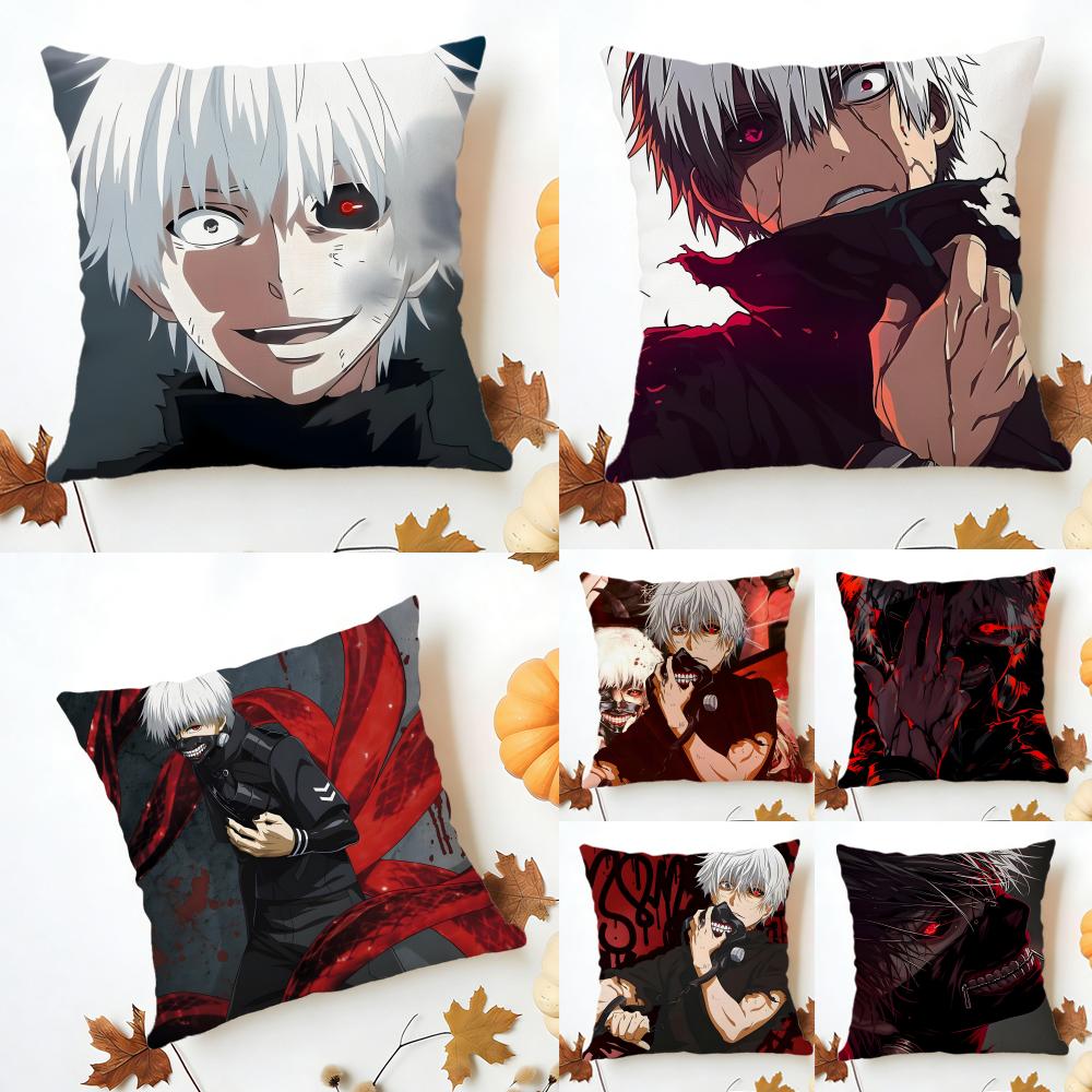 TTokyo Ghoul Cushion Cover Washable Linen Pillowcase Soft for Sofa Bed Cozy Home Room Decor