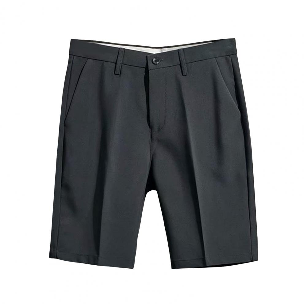 Men Office Shorts Elegant Men's Business Suit Pants with Mid Waist Button Closure Knee Length Formal Office for A for Men