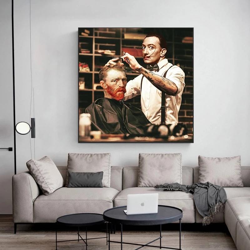 Retrato de personaje divertido, arte de Van Gogh, corte de pelo, pintura en lienzo, carteles e impresiones, imágenes de pared para decoración para las paredes del salón, Cuadro