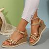 Fashion Women's Braided Corss Strap Wedge Sandals Summer Fashion Gold Platform Sandals Woman Lightweigh Non Slip Beach Sandalias Mujer