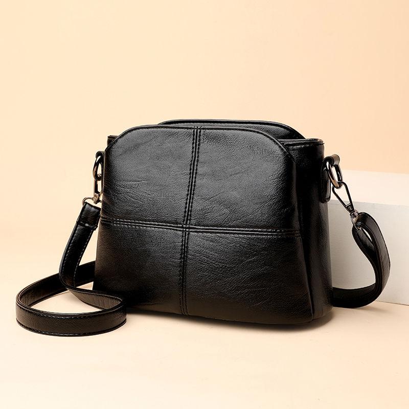 New women's bag fashion bucket bag multi-layer versatile Korean version middle-aged mother bag soft leather women's shoulder bag messenger bag