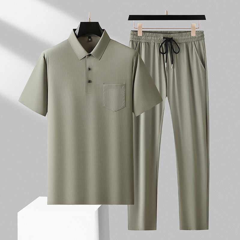 2025 Men's Ice Silk Summer Short-Sleeve Suit: Breathable, Elastic, Thin High-Grade Wear for Middle-Aged Dads