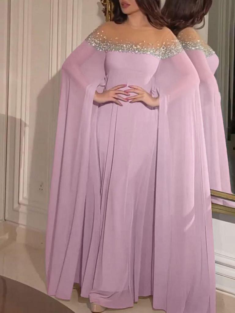 2023 Spring Summer Elegant High Waist Chiffon Evening Gown with Pearls