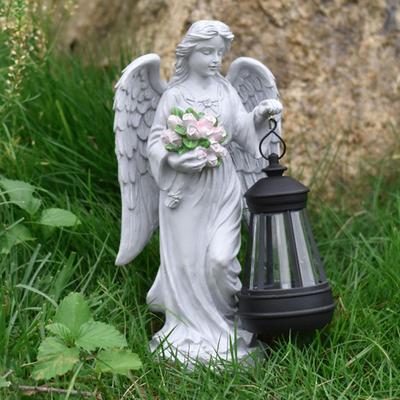 Solarengel für den Friedhof Harz Outdoor Charmante Skulptur Dekorative Gedenkblumen-Engelsstatue für Terrasse Veranda Vorgarten
