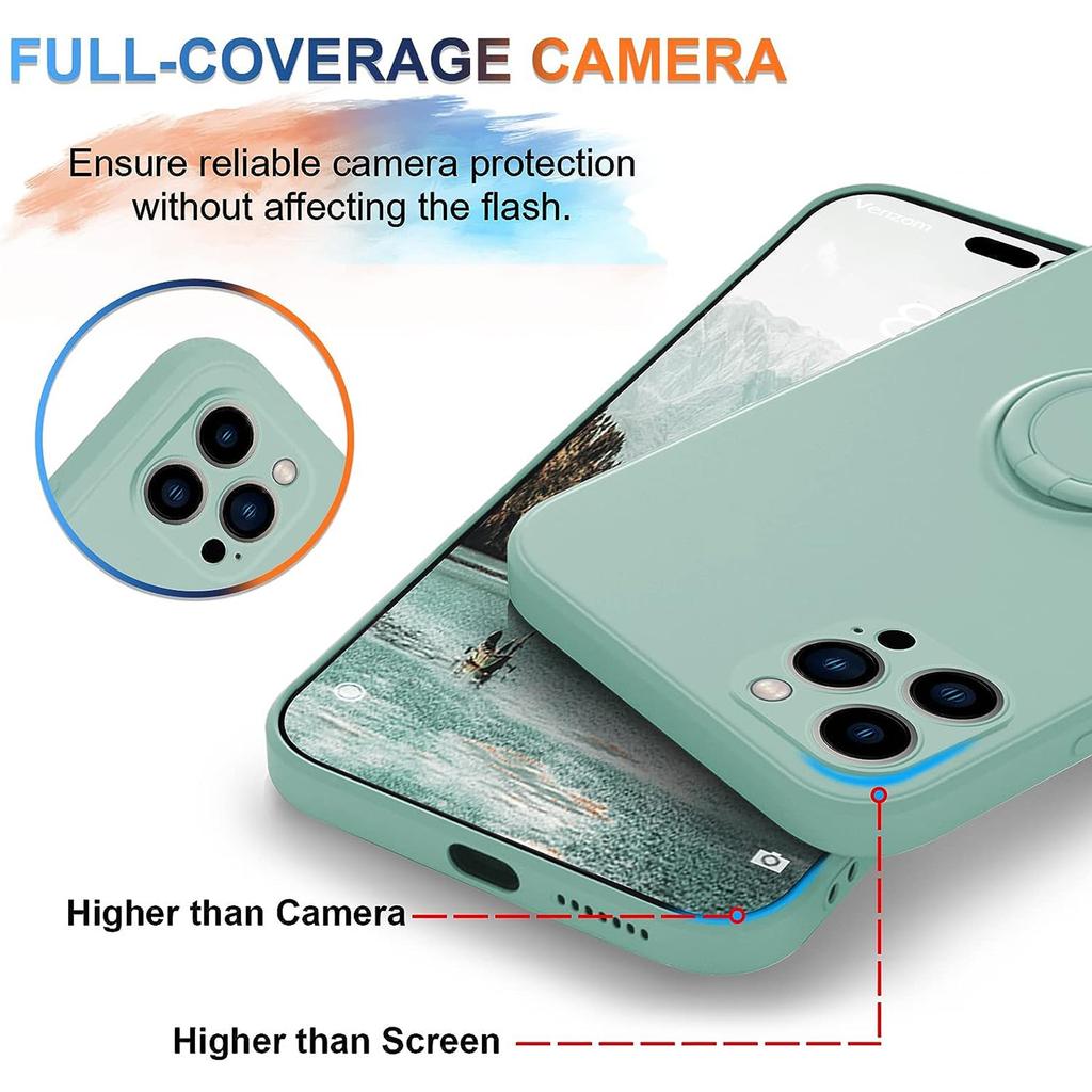 For iPhone 15 Pro Ring Kickstand Case Liquid Silicone Anti-scratch Phone Cover with Wrist Rope