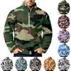 Men's Camouflage Print Flannel Zip-Up Sweatshirt, Stand Collar Plus Size Fall Winter Casual