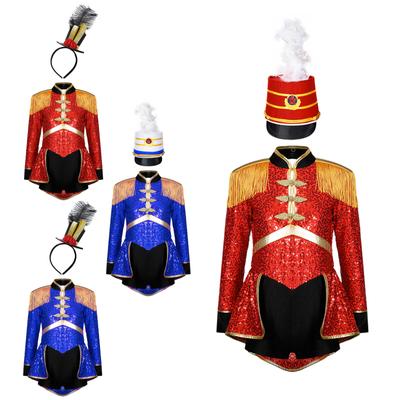 Dětské Dívčí Kostým Cirkus Ringmaster Lesklé flitry Bubeník Kombinéza s kloboukem Sada Marching Band Tým Uniforma