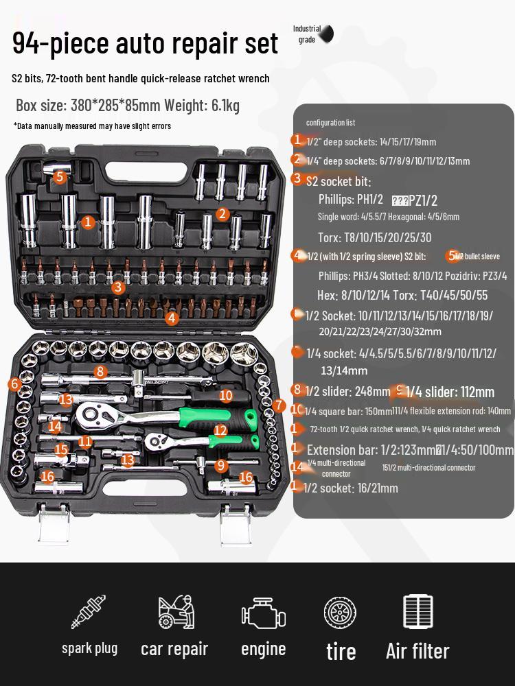 Compact Automotive Repair Tool Set: Socket Wrench & Hex Screwdriver Combo