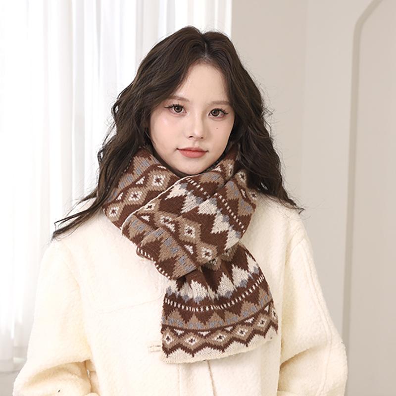 Winter Women'S Fair Island New Year Christmas Red Scarf Retro Versatile Warm Thick Knitted Cute Neck