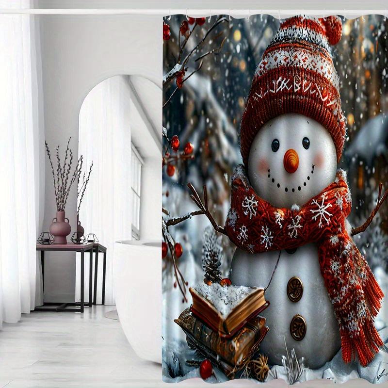 

Festive Snowman Shower Curtain With Hat & Scarf Design - Machine Washable Polyester Bathroom Decor, Includes Hooks W60H190(CM)-1 Pcs