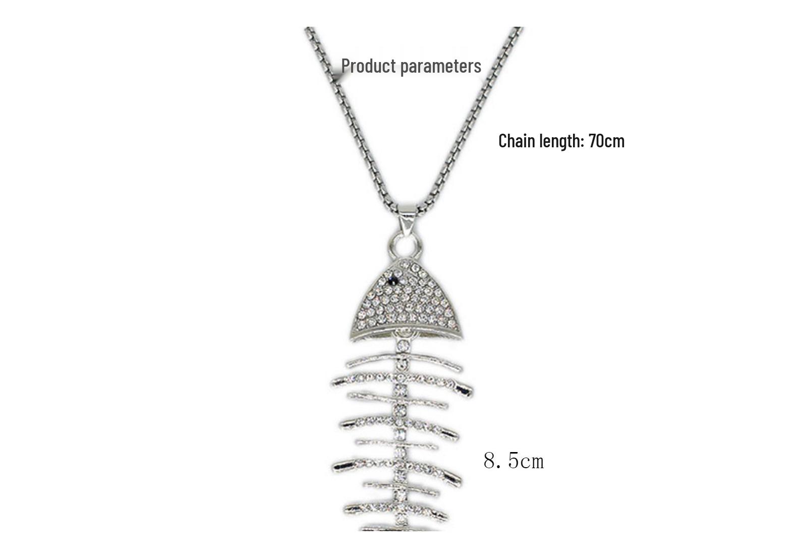 Diamond-Encrusted Fish Bone Necklace for Women - Versatile, Stylish Titanium Steel Pendant