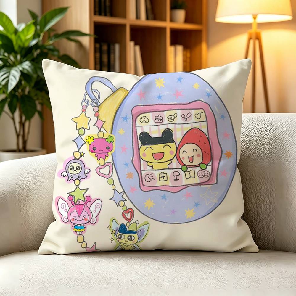 CCute Pixel Tamagotchi Characters Color  Pillow Case Square DoubleSided Sofa Cushion Cover Bedroom Bedside Pillow