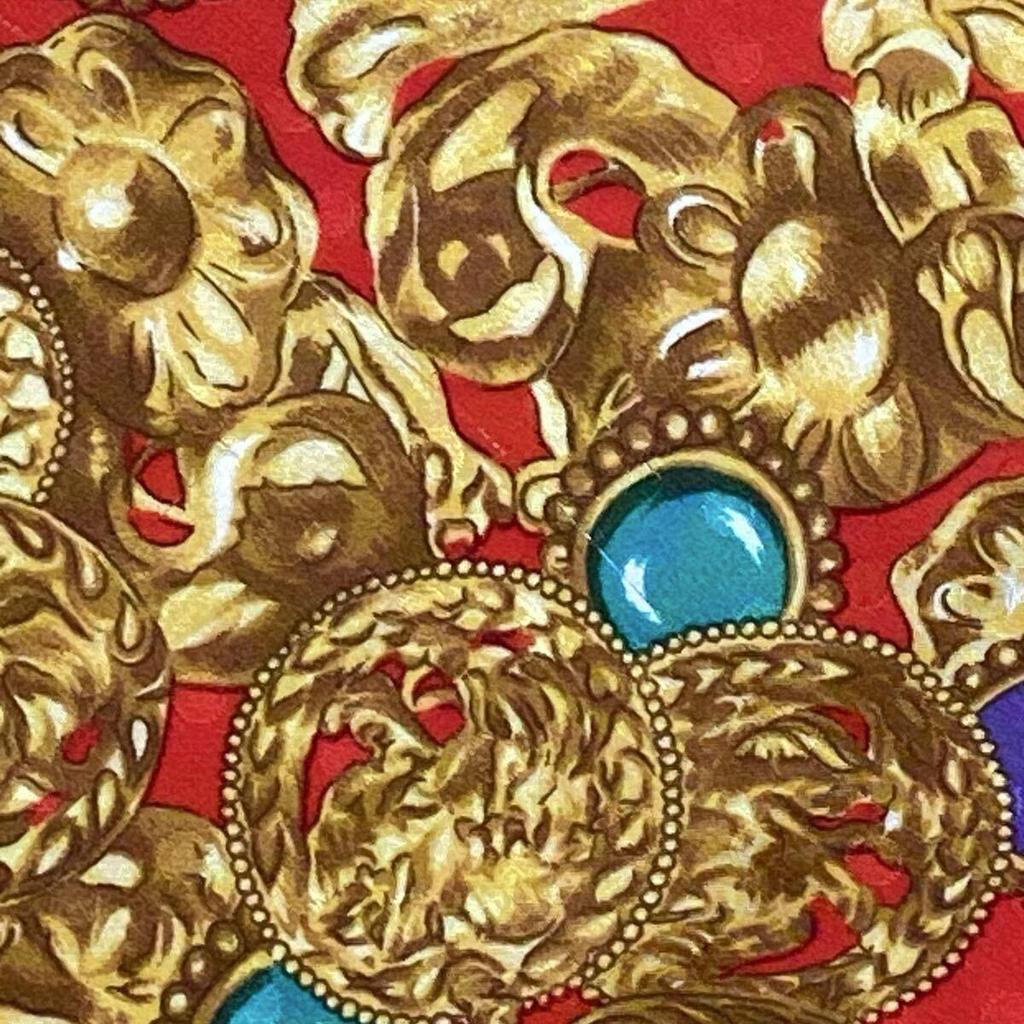 Used YVES SAINT LAURENT Yves Saint Laurent Scarf Silk Baroque Jewelry Red Gold Thin Large Vintage