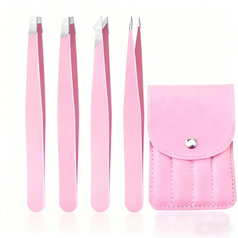 4-piece Stainless Steel Eyebrow Tweezers Purple Set Makeup Tools for Eyelash Extension, Eyebrow Shaping, Hair Removal