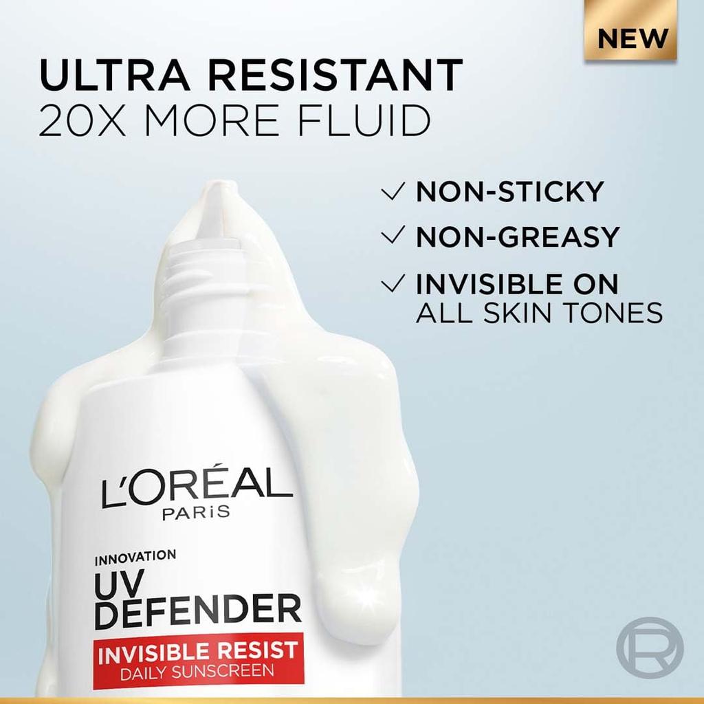 L'Oreal Paris UV Defender Invisible Resist Daily Sunscreen Spf50+ Pa++++ 50ml |Skin Lightweight, Waterproof, Sweatproof & Protects