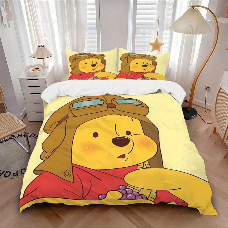 

3pcs set Pooh Bear1pc of quilt cover+2pcs of pillowcase, no core, print bedding, All Seasons Bedroom Setting054 135x200cm