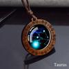 12 Constellation Necklace Starry Sky Zodiac Round Glass Wood Pendant Necklace Birthday Gift Couples Jewelry