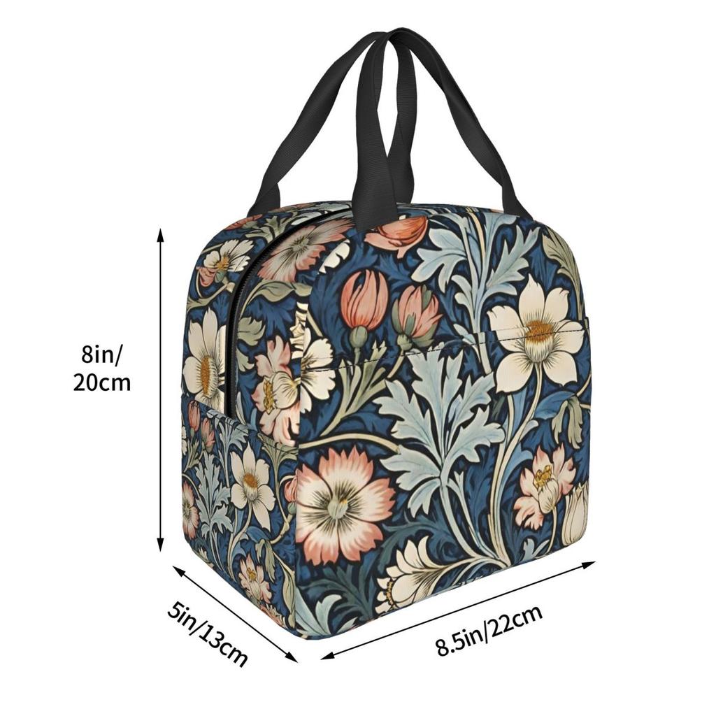 Framed William Morris Botanical Bliss Insulated Lunch Bag for Women Children Leakproof Food Boxes Thermal Lunch Box Tote