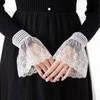 White Mesh Bow Romantic Lace Ruffle Hand Sleeves Sweet Detachable Sweater Blouse Coat Decoration Fake Cuffs Elastic Horn Cuff