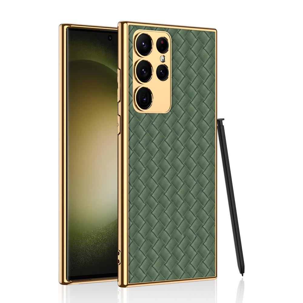 Samsung S23 Ultra Electroplated Woven Leather Protective Case