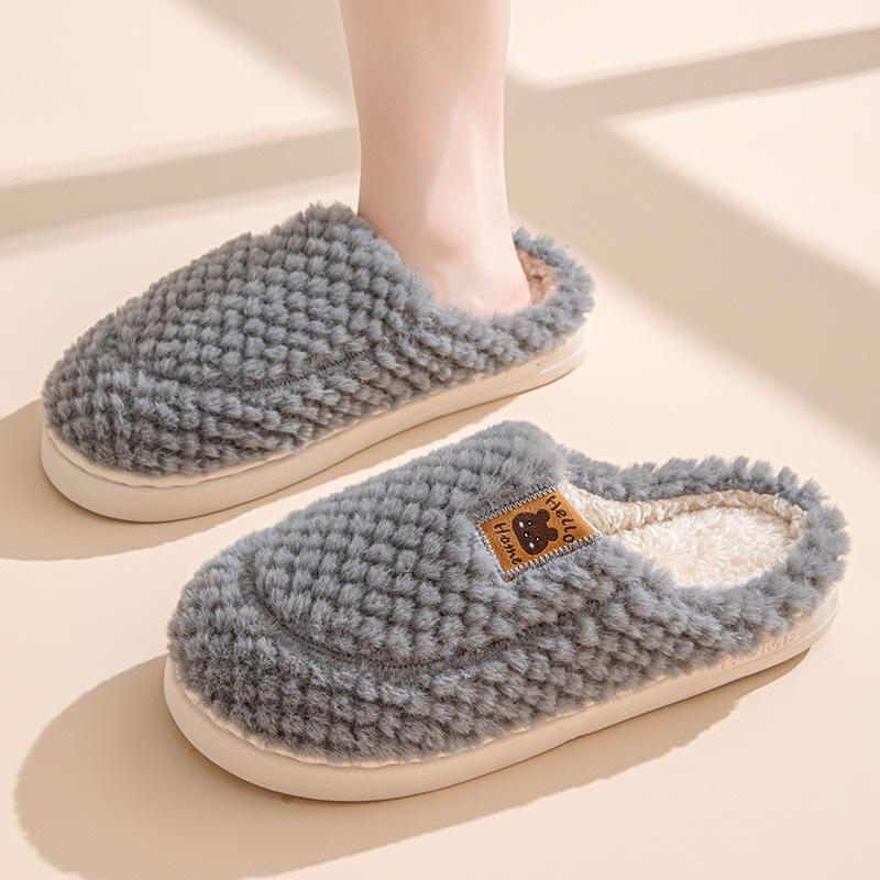 Cotton Slippers Women's Autumn New Velvet Warm Cotton Shoes Couple Home Hair Slippers Shoes Bag Head Cotton Mop