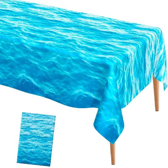 Ocean Waves Tablecloth, 2 Pieces Plastic Ocean Table Cloth Disposable Water Print Table Cover Blue Sea Rectangle Tablecloths for Beach Pool Birthday