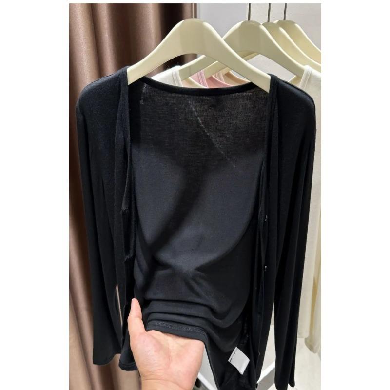 Women's Summer Shawl Sun Protection Clothes Spring Autumn Matching Camisoles V Neck Cardigans Thin Jackets