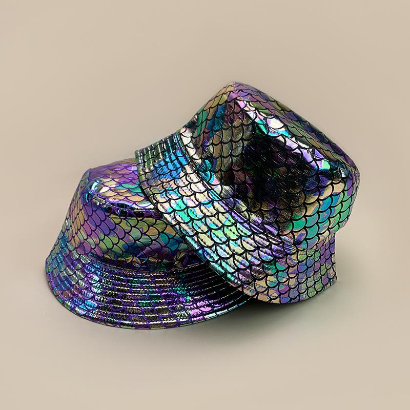 Colorful Reflective Rhombus Performance Bucket Hat Men And Women Shade Hip Hop Party Front And Back Wearing Bucket Hat