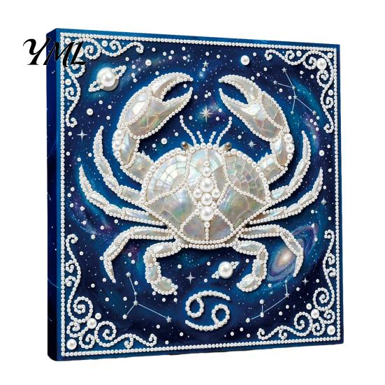 Faux Pearl Painting Set DIY Kit, 12 Zodiac Signs Rhinestone Art for with Wooden Frame Adults Beginners, Handmade Fake Wall Decoration Crafts