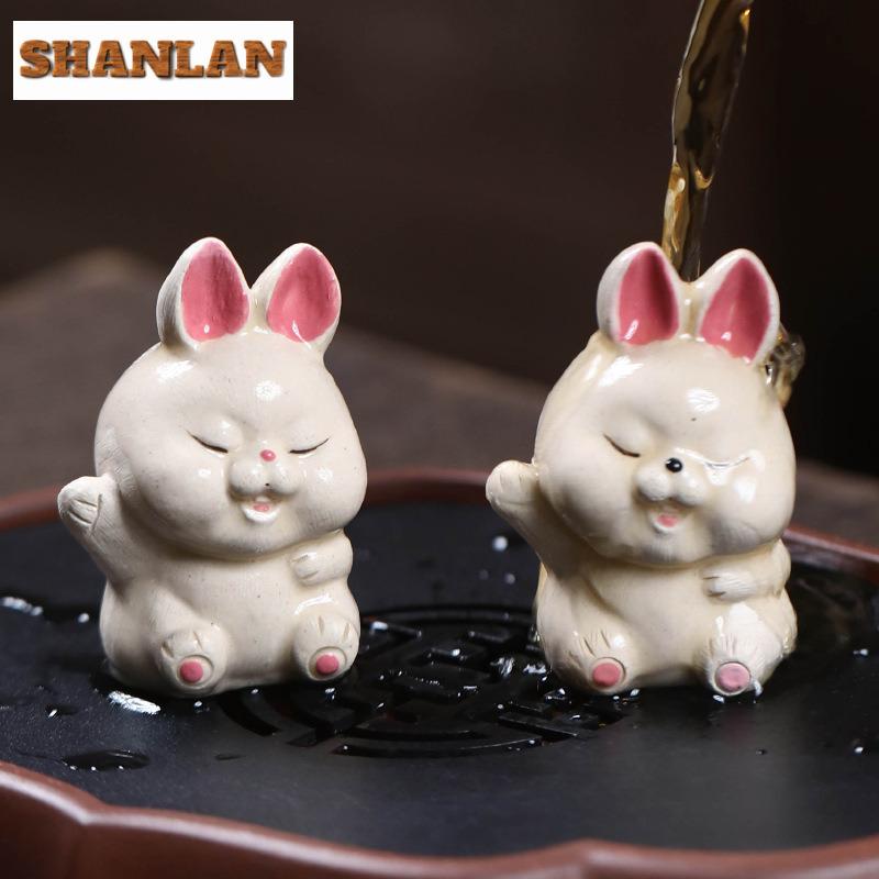 Yixing Zisha Zodiac Lucky Rabbit Tea Pet Ancient Fish Tank Landscaping Tea Figurine Play Toys Tea Statue Ornaments Supplies Gift