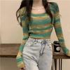 Women's Slim Fit Striped Contrast Long-Sleeve Autumn Sweater