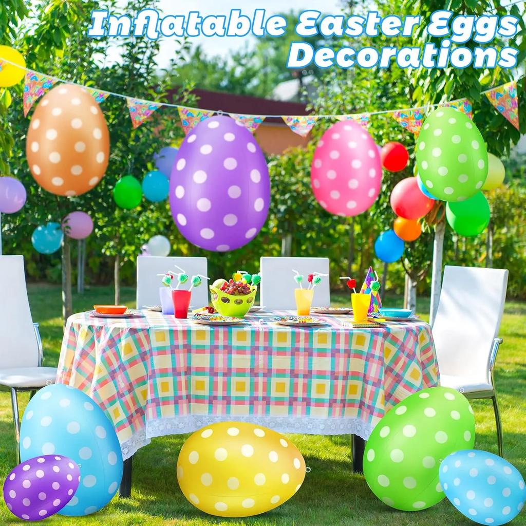 16 Inch Easter Inflatable Egg Balloon Outdoor Decoration Yard Blow Up Decor for Holiday Home Party Celebration and Festive Event