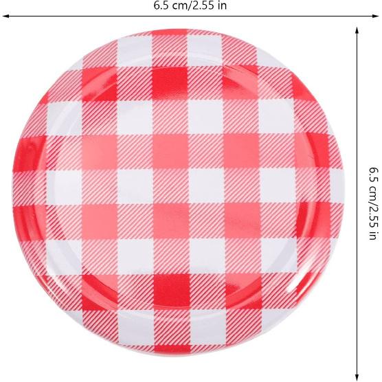 PRETYZOOM 40pcs Jar Lids Metal Canning Lids Red White Checked Jar Screw Caps for Canning Jars Jam Jelly Bottles 63MM