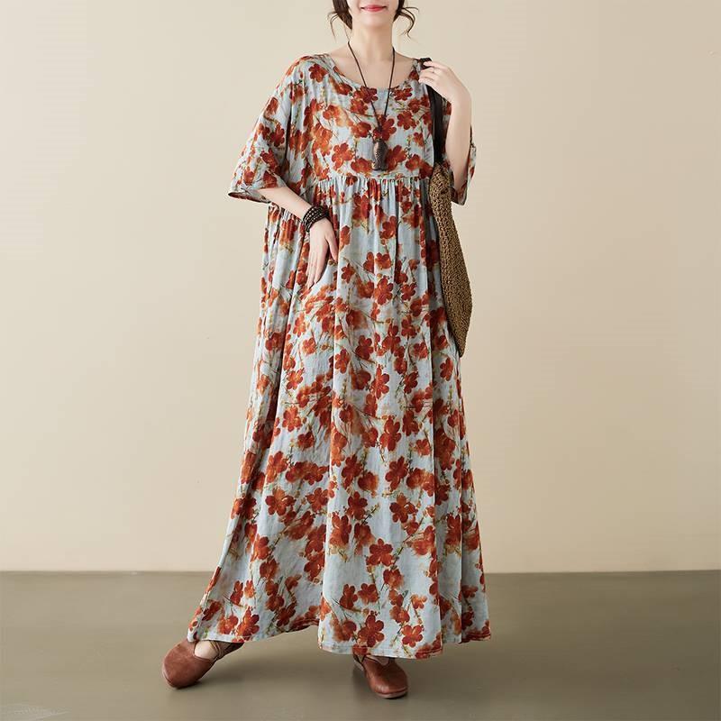 

Johnature женское весеннее нишевое платье с принтом в винтажном стиле с круглым вырезом повседневное платье модное индивидуальное платье с короткими рукавами One Size оранжевый