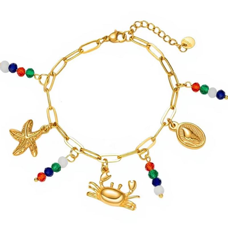 Cross-border Gold-plated Stainless Steel Seaside Animal-shaped Charm Bracelet Women Instagram-style Starfish Crab Shell Charms