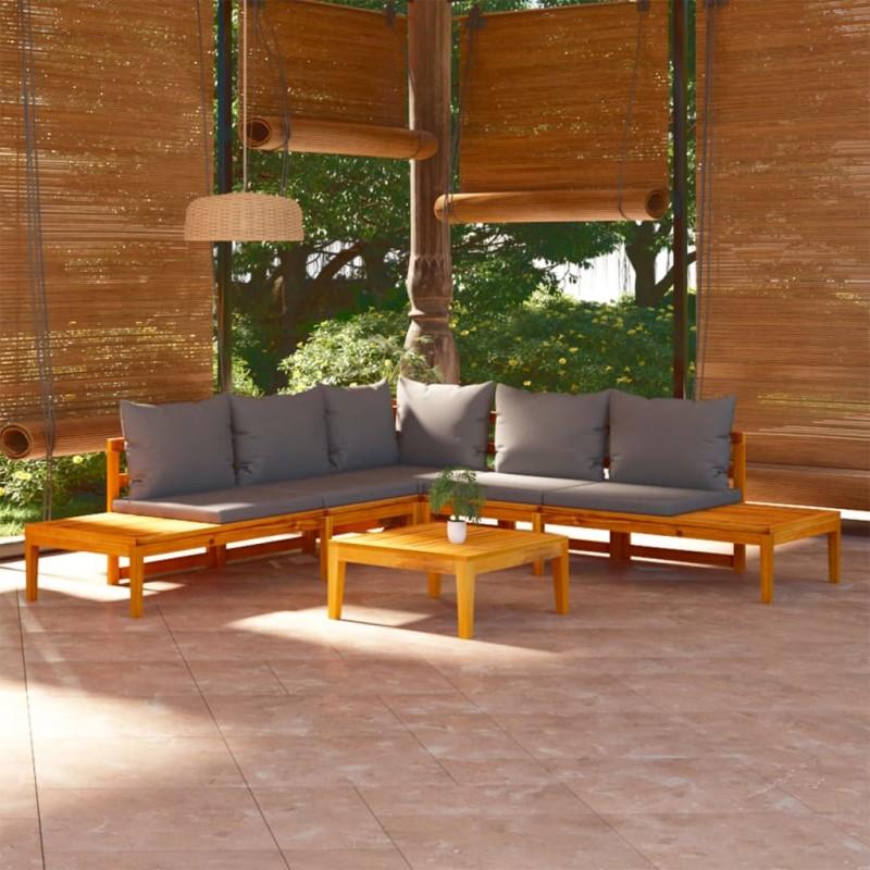 Día y Noche - Día y Noche Set muebles de jardín 4 pzas cojines gris oscuro madera acacia