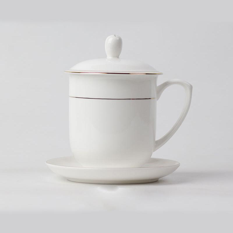 Xiaoyueya Gold-Rimmed Ceramic Tea & Office Cup