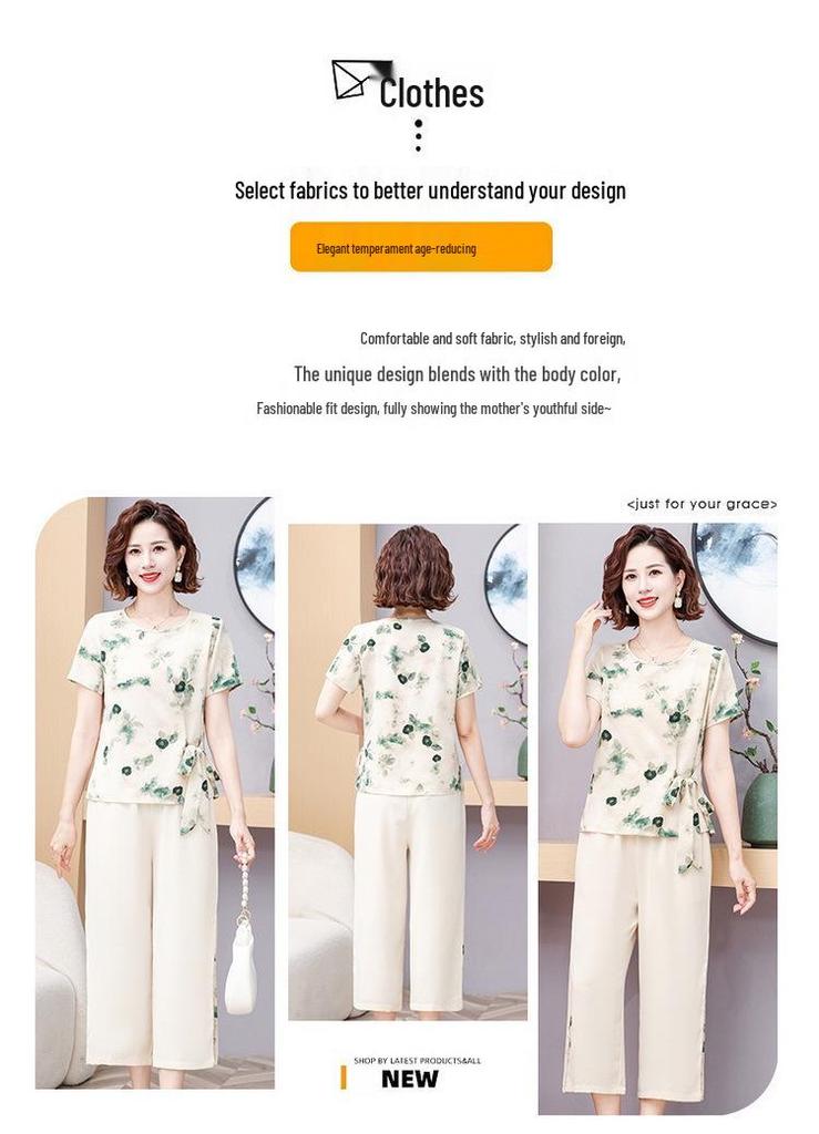 Elegant Short-Sleeved Summer Set for Mom (Aged 50-60)