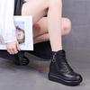 2025 Autumn Early Winter Genuine Leather Shoes Women Ankle Boots Soft Fashion Ladies Height Increasing Shoes 8cm Pure Black