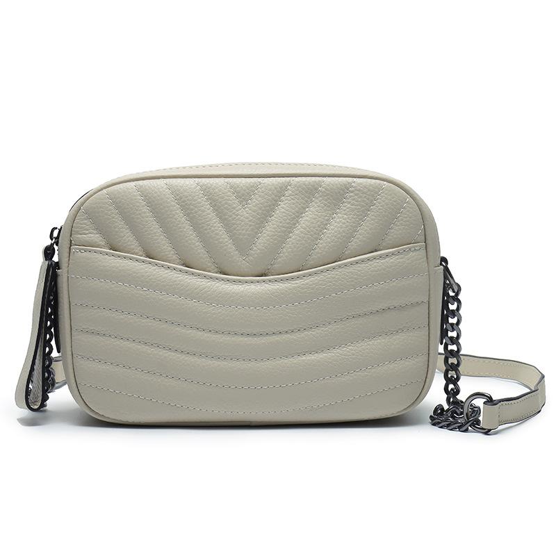 Internet Celebrity Leather Trendy Girl Bag First Layer Cowhide Small Fragrant Diamond Chain Bag Shoulder Messenger Bag