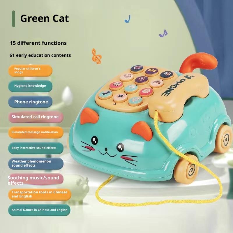 1Pcs Toddler Learning Toy With Lights Cat Telephone Story Early Education Montessori Gift Baby 3-In-1 Musical Phone Toys