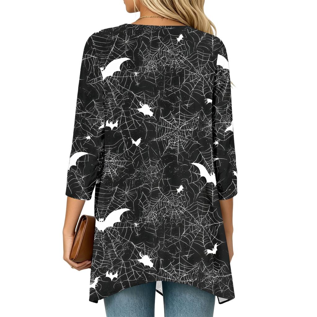 Cardigan décontracté léger ample à manches 3/4 imprimé pour femme pour Halloween
