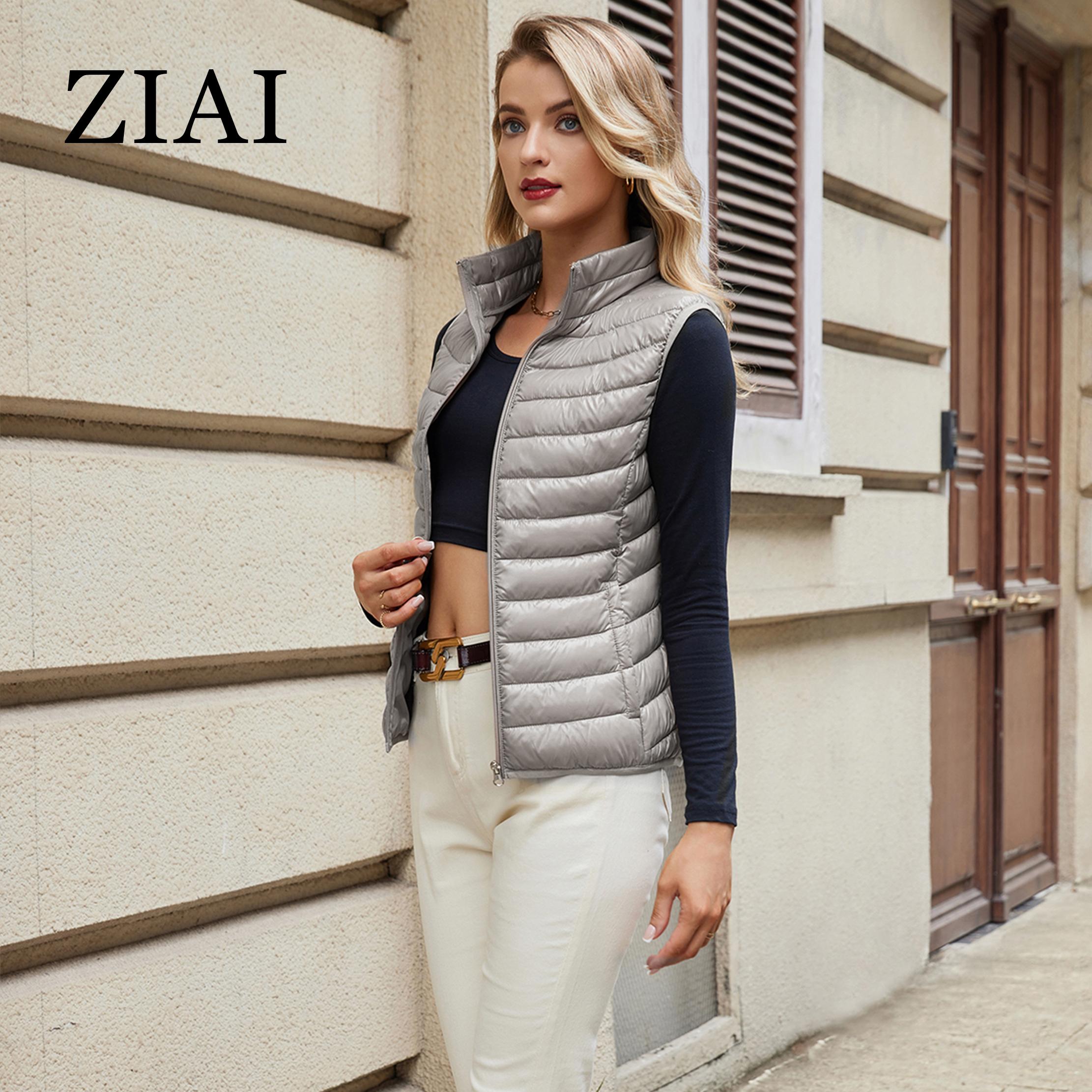 ZIAI Новые женские ультралегкие пуховые жилеты Приталенная куртка-пуховик без рукавов — фото 8