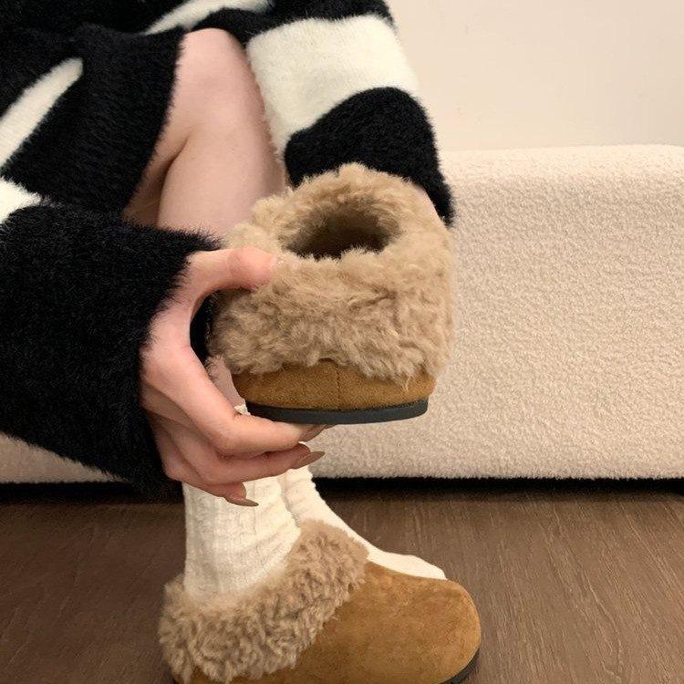 Temperament retro thick-soled fluffy slippers new autumn and winter outer wear bag head heightening cotton slippers